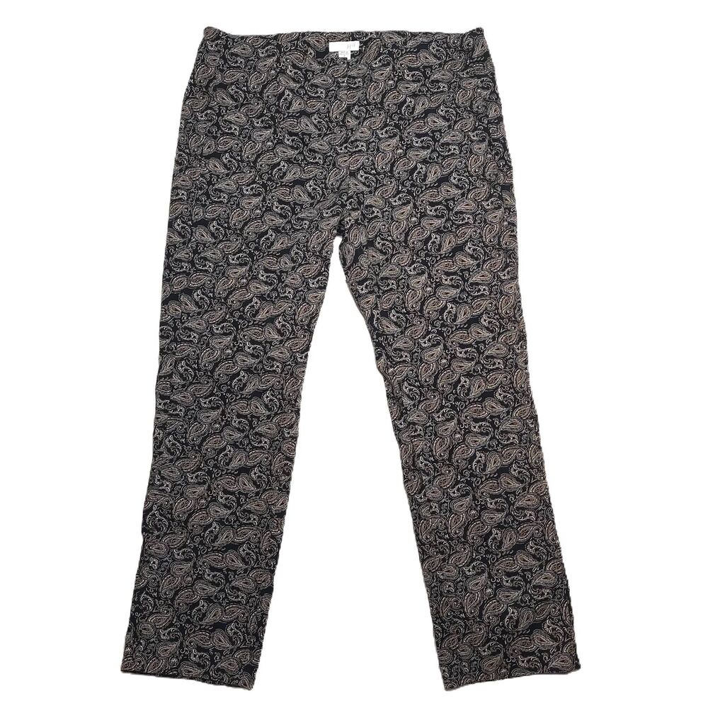 J.Jill Women’s 8P Petite Black Brown Paisley Stretch Ankle Career Pants